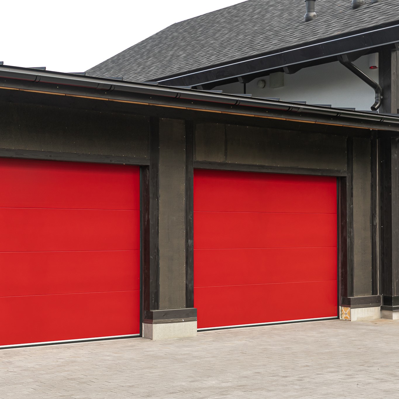 Bright red garage doors with automation